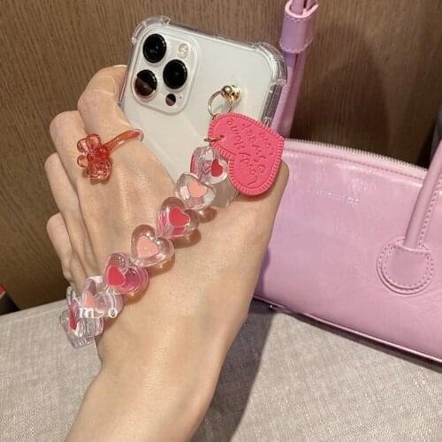 Shockproof two color Love Heart Wrist Chain Case for Iphone 12 11 Pro XS Max XS XR 8 7 Plus SE 2020 Tag Bracket Strap Cover