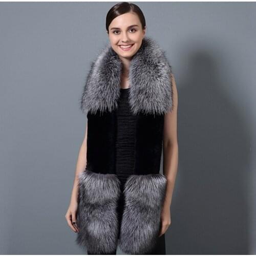 R2032 Winter Womans Fur Scarf Real Fox Fur with Real Rex Rabbit Fur 180cm Long Scarves Natural Fur Scarf