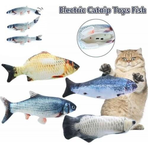 Realistic Electric Cat Toy Fish 3D USB Charging Simulation Fish Plush Tail Swing Interactive Chew Bite Supplies for Cat Dog