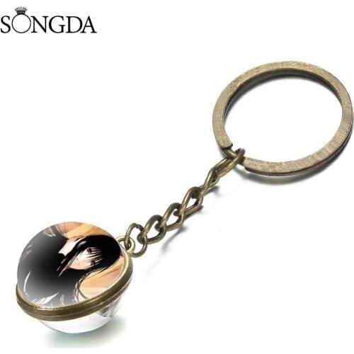 Retro Anime Nurarihyon No Mago Art Pattern Keychain Crystal Double Side Cabochon Glass Ball Fashion Car Key Ring Gift Jewelery