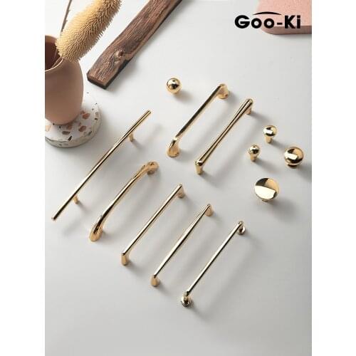Goo-Ki Modern Zinc Alloy Bright Gold Cabinet Pulls Affordable Luxury Stylish Kitchen Handles for Furniture Drawer Knobs Hardware