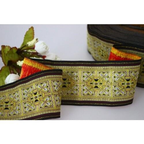 Wide 6.6cm 5yards/lot Polyester Woven Jacquard Ribbon gold totem pattern LS-3605