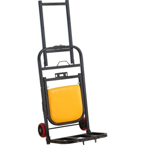 Folding Luggage Cart Can Sit, Portable Hand Truck with Rubber Wheels, Heavy-Duty Shopping Trolley