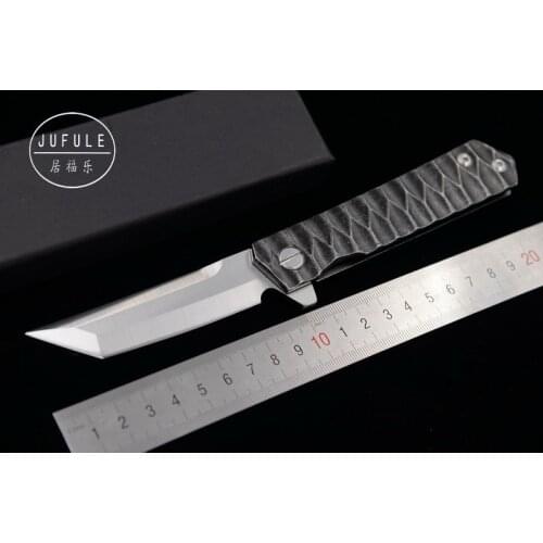 JUFULE Steel Qwaiken Ball Bearing Flipper folding tactics survival D2 blade Tanto outdoor EDC pocket tools dinner kitchen knife