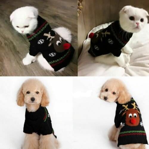 Pet Dog Sweater Red Nosed Deer Christmas Cat Dog Clothes Winter Clothes Teddy VIP Autumn and Winter Clothe Plaid Christmas Dog