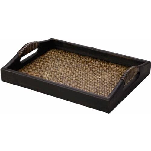 Thai Handicrafts Natural Wood Bamboo Cane Weaves Tea Tray Storage Hotel Essential Tray Dish Serving Tray