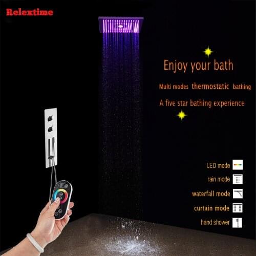 Bathroom Concealed Thermostatic Shower Set Faucet Mixer SUS304 Panel Nozzle Glow LED Ceiling Rainfall Waterfall SPA Shower Head