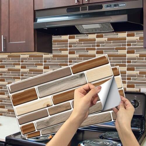 Vintage Wood Grain Brick Wall Decoration Self Adhesive Waterproof Kitchen Bathroom Peel And Stick Vinyl Mosaic Tile Stickers