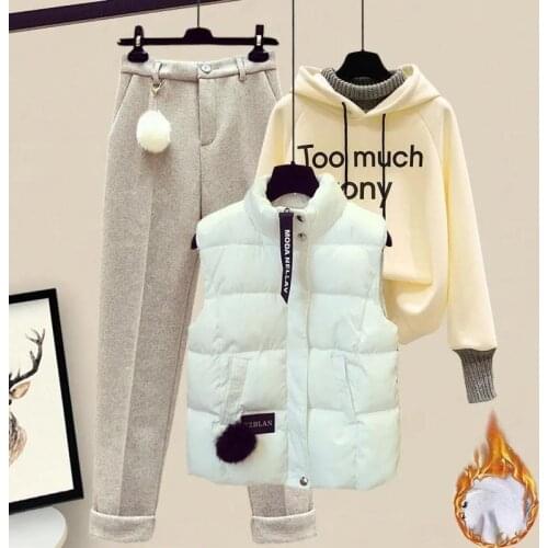 Vetement Femme 2021 Winter 3pcs Set Women Fashion Vest + Printed Tops + Pants Suit Casual Three Piece Sets Womens Outfits X552