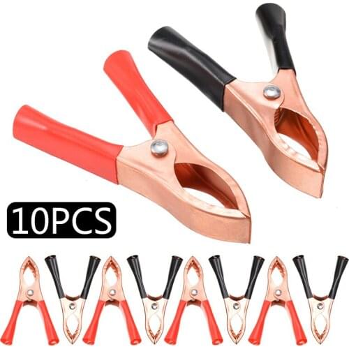 10Pcs 30A Red + Black 70mm Alligator Clips Crocodile Car Caravan Van Battery Test Lead Clips Electrical Clips Clamps