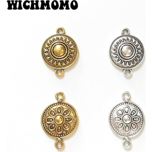 2019 Fashion10pcs Retro Zinc Alloy Round Flowers Charms Pendants Connector Linker for DIY Jewelry Bracelet Accessories
