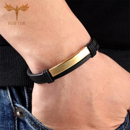 2021 Simple Couple Bangle Black Leather Bracelets For Men Women Stainless Steel Male Female Jewelry Armband bijuteria