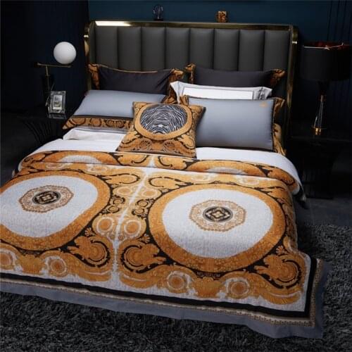 2020 Luxury 600TC Egypt Cotton Palace Classic Retro Bedding Set Printed Duvet Cover Soft Smooth Flat Sheet Pillowcases 4Pcs