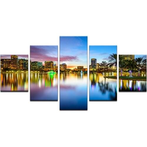 5 Panel Orlando City Skyline Canvas Print Florida USA Wall Art Canvas Painting Set Room Decor Paintings for Living Room