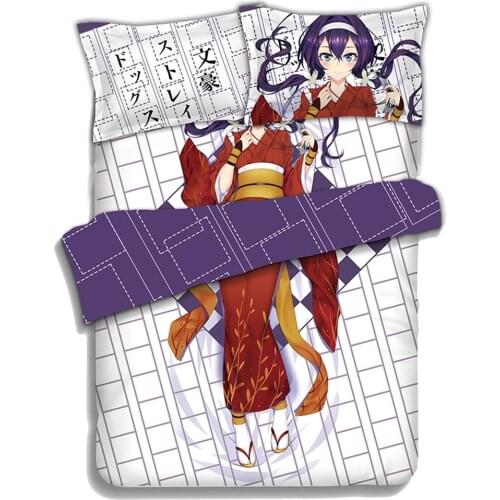 Anime JK Bungo Stray Dogs Kyouka Izumi kimono Girl Bedding Set 4PCS Bed Flat Sheet Duvet Quilt Cover Pillow Case Bed In A Bag