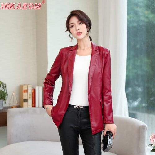 Blazers Feminino Autumn Winter Women Full Sleeves Casual Blazer Lady Plus Size Leather Outwears Single Button Long Blazer Jacket