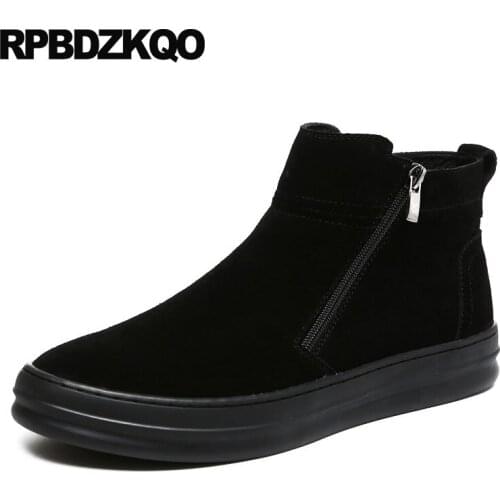 Ankle Trainer Suede Mens Shoes Flat Black Boots Warm Booties High Sole Top Men Zipper Winter British Style Sneakers Faux Fur