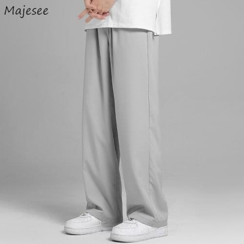Casual Pants Men Baggy Solid Wide-leg Pocket-pants All-match Summer Breathable Japanese Style Hombre Trousers Fashion Bottom Ins