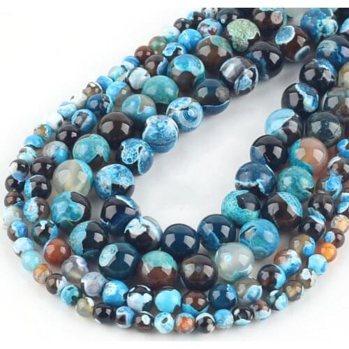 Natural Blue Fire Agates Stone Beads Round Loose Spacer Beads For Jewelry Making DIY Bracelets 15''Inches 6/8/10/12mm Beads Diy
