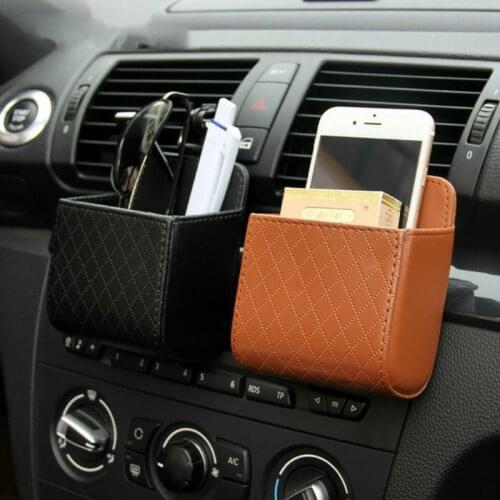 Car Organizer Box Bag Air Vent Hanging Case Pocket Faux Leather Car Mobile Phone Glasses Holder In Auto Interior Accessories