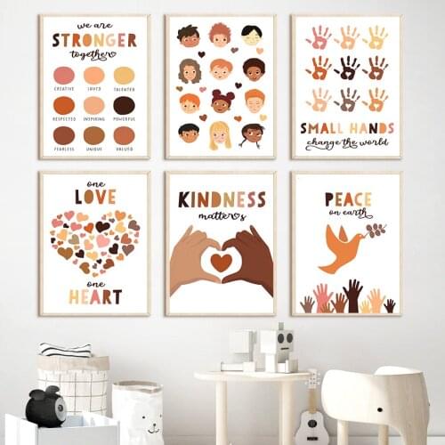 Child Hand Love Peace Kindness Cartoon Nordic Posters And Prints Nursery Wall Art Canvas Painting Wall Pictures Kids Room Decor