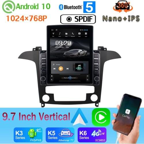 DSP Nano+IPS 9.7" Vertical Style Car Media Player GPS For Ford S-Max S MAX 2007 2008 AT MT Android 10 360 Camera PX6 4+64G Radio