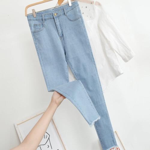 High Quality Denim Jeans Women High Waist Stretch Skinny Pencil Pants Ladies Summer Elastic Slim Sexy Denim Trousers With Belt