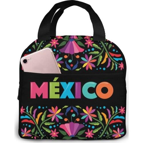 Insulated Lunch Bag Thermal Mexican Traditional Tote Bags Cooler Picnic Food Lunch Box Bag For Kids Women Girls Men Children
