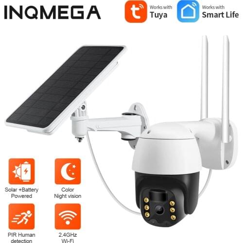 INQMEGA 2MP TUYA solar surveillance camera 3.6mm lens day and night full color 8W solar panel outdoor wireless security system