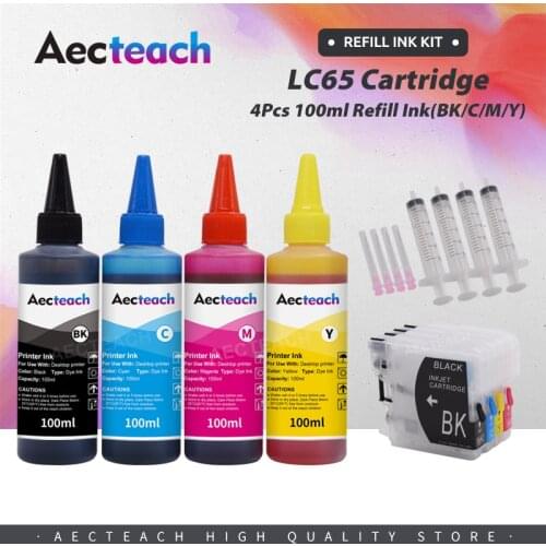 Aecteach new LC38 LC39 LC61 LC65 LC980 LC985 LC990 LC1100 Refillable Ink Cartridge For Brother DCP-J125 185C 195C J315W With Ink