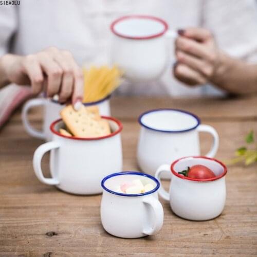 Retro Ceramic Cup Grocery European Classic Style Cute Breakfast Mug Enamel Milk Cups Fresh Style Lovely Gifts Big Belly Mug Cup