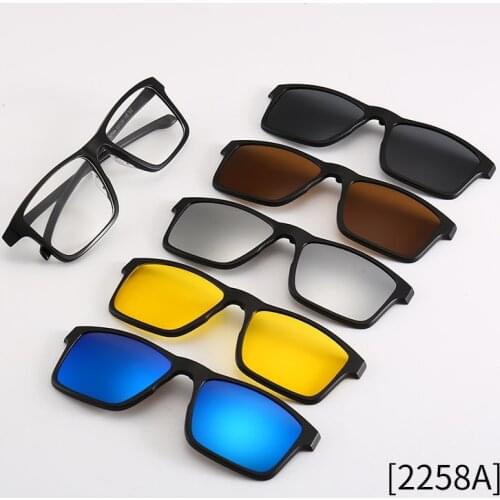 Square Night Vision Polarized Sunglasses 5 In 1 Magnetic Clip On Glasses Optical Prescription