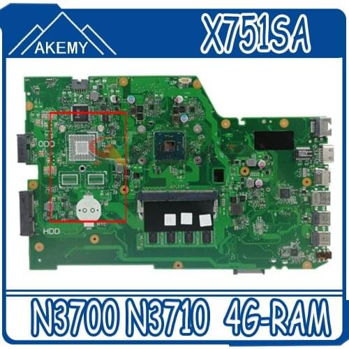 Akemy X751SA Laptop motherboard For ASUS X751S X751SA REV.2.0 Mainboard N3700 N3710 4 Cores DDR3 4G-RAM