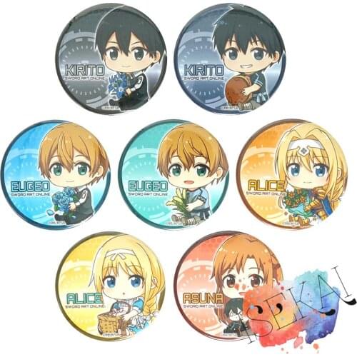 Sword Art Online Anime Badge SAO Kirito Kirigaya Kazuto Yuuki Asuna Alice Eugeo Metal Badge Brooch Pins Japanese Anime
