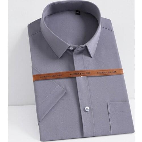 Mens Casual Stretch Short Sleeve Dress Shirts Single Patch Pocket Standard-fit Formal Business Work Office Solid Basic Shirt
