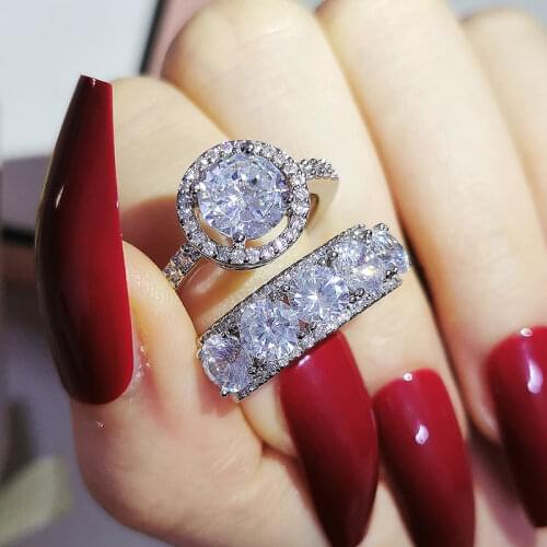 Original 925 Sterling Silver Wedding Rings Set Band Ring For Women Engagement Bridal Fashion Jewelry Finger Black Friday R6231