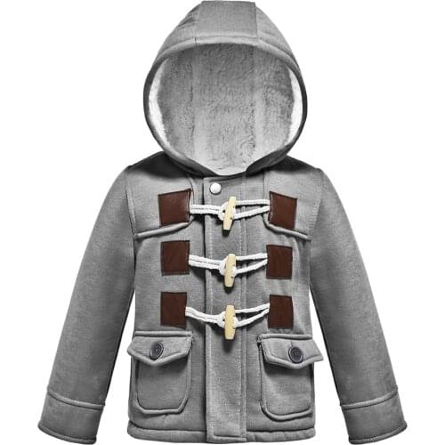 2020 new autumn and winter childrens coat Korean horn buckle small and medium childrens hoodie thick boy cotton clothes