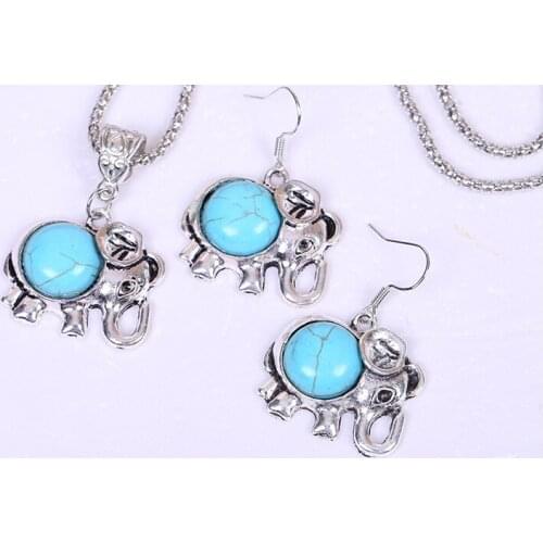 Charms Vintage Silver Jewelry Sets lovely Calf Elephant Pendant Necklace Earrings Gift For women Lady Female Gifts