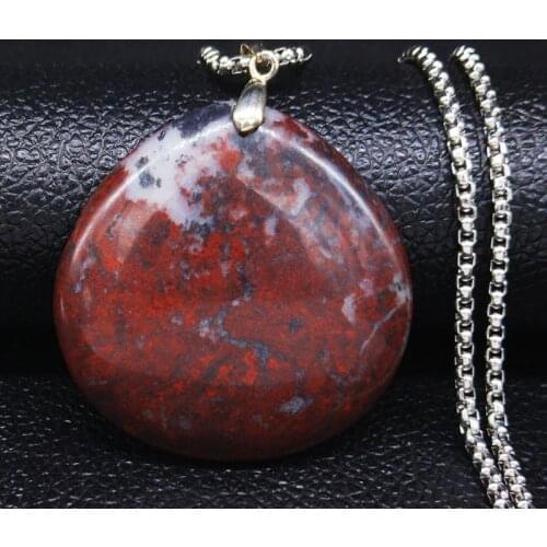 Natural Redstone Stainless Steel Chain Necklace Women/Men Silver Color Necklaces & Pendants Jewelry colares feminino NE38S04