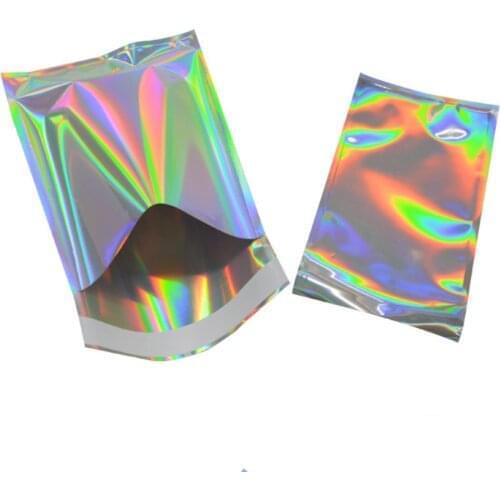 100pcs Mylar Zipper Closure Bags Aluminum Foil Food Storage Bags Holographic Rainbow Color Mylar Bags Resealable Pouch