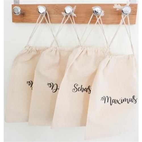 Personalised Favour Bags with Calligraphy Font Cotton Drawstring Pouch Custom Named Gift Bags - Weddings Baby Showers Parties