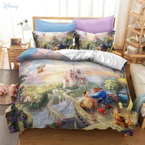 Popular 3d Disney Beauty and The Beast Bedding Set Princess Mickey Mouse Duvet Cover Pillowcase Twin Full Queen King Size 2/3pcs