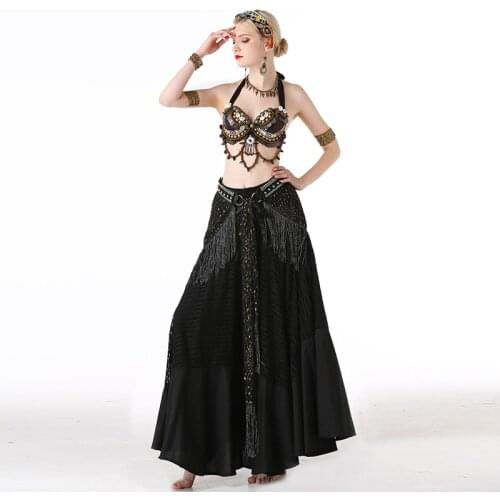 Professional Women Dance Wear Tribal Belldance Costumes Set 3pcs Bra Belt Skirt Gypsy Outfit Belly Dance Skirt Costumes Vintage