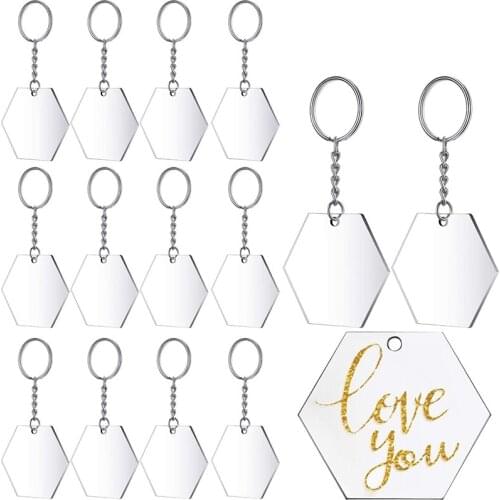 Transparent Acrylic Disc and Key Chain Transparent Acrylic Key Chain Blank for DIY Items and Crafts, (Hexagon,48 Pieces)