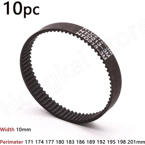 10pc HTD3M Closed Loop Rubber Timing Belt Width 10mm Drive Belts Perimeter 171 174 177 180 183 186 189 192 195 198 201mm