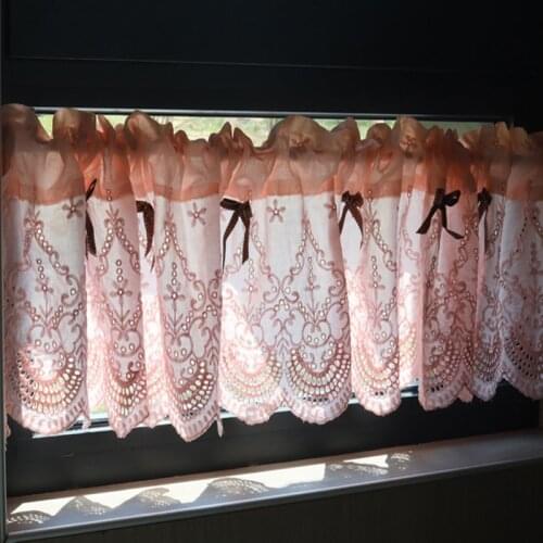 Pink curtain cotton and linen half curtain coffee shop office cabinet small short curtain living room decorative curtain