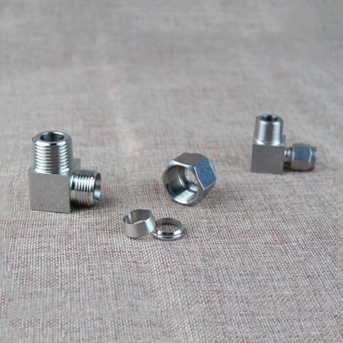 90 Degree Elbow 1/4" 3/8" 1/2" NPT Male 4/6/8/10/12-18mm OD Double Ferrule Compression Tube Union Connector Stainless 304