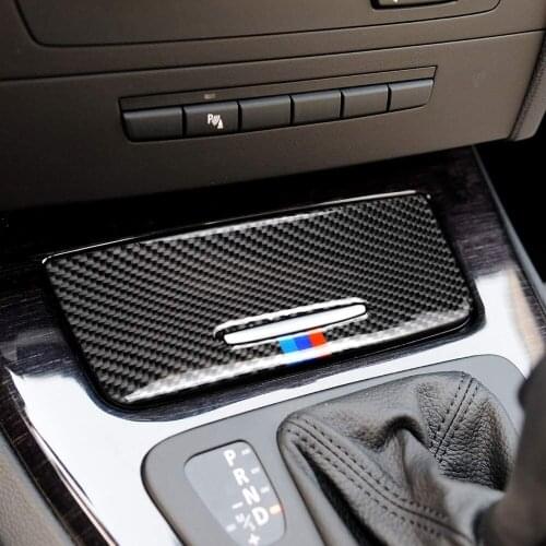 Carbon Fiber Style Sticker Cup Holder Storage Box Center Panel Trim Cover Decals For BMW 3 Series E90 E92 E93 2005-2012