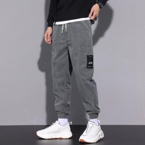 Corduroy Sports Pants Mens Autumn New Trendy Loose Tappered Sweatpants Large Size Plaid Casual Long Pants mens fashion