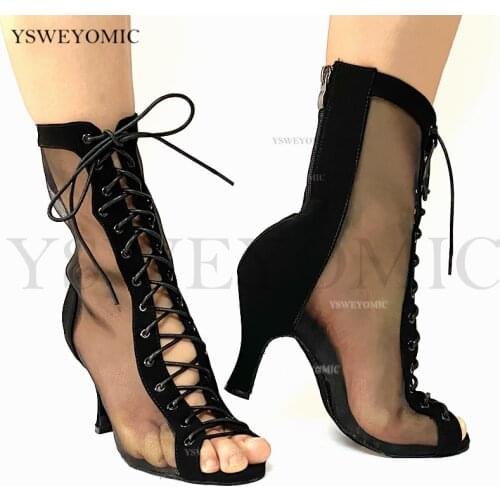 Women Salsa Latin Dance Boots 2020 New Style Black Nubuck leather Soft Thicker Insole High Quality Practise Girls Dance Shoes